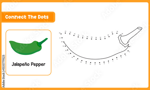 Connect The Dots Jalapeño Green Pepper. Dot To Dot Educational Game. Vector Illustration