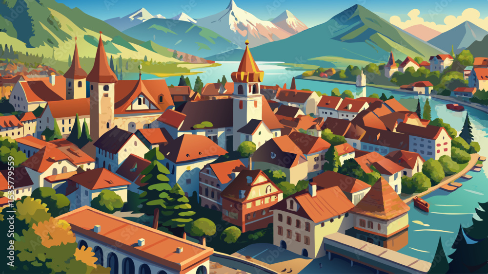 Aerial view of Lucerne old town, Switzerland