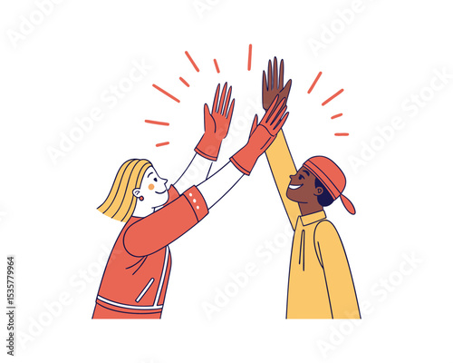 Flat Icon of High Five Gesture – Team Motivation and Celebration Concept
