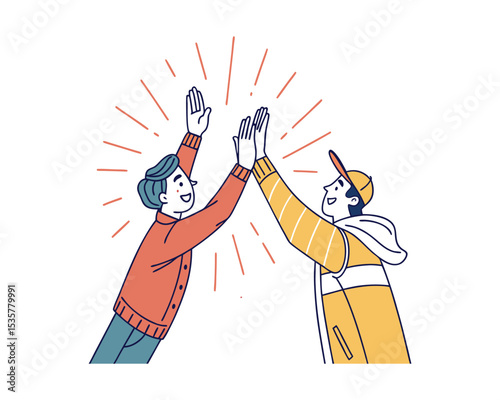 Flat Icon of High Five Gesture – Team Motivation and Celebration Concept