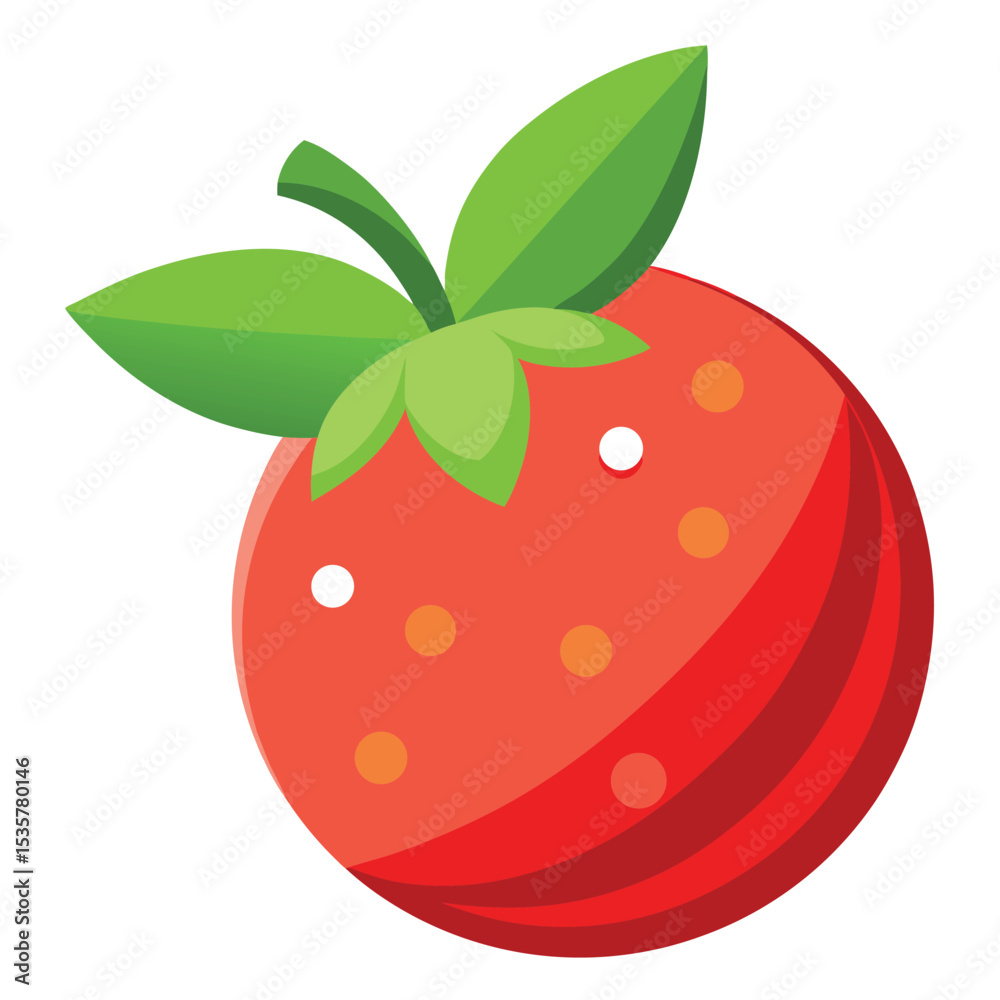 Obraz premium Vibrant Illustration of a Red Strawberry with Green Leaves
