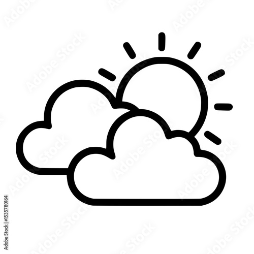 Minimalist sun behind clouds icon vector for weather and forecast