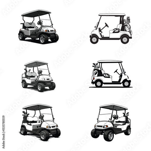 Golf Cart and Golf Buggy Graphic Illustration Set