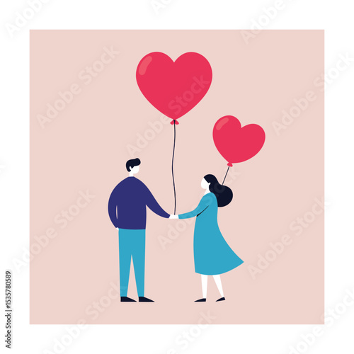 Couple Holding Heart Balloons in Simple Love Scene