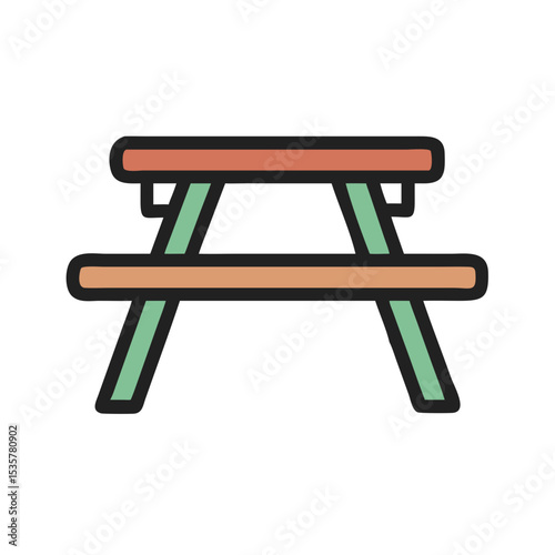 Isolated vector vector of a simple picnic table with green supports colorful vector icon