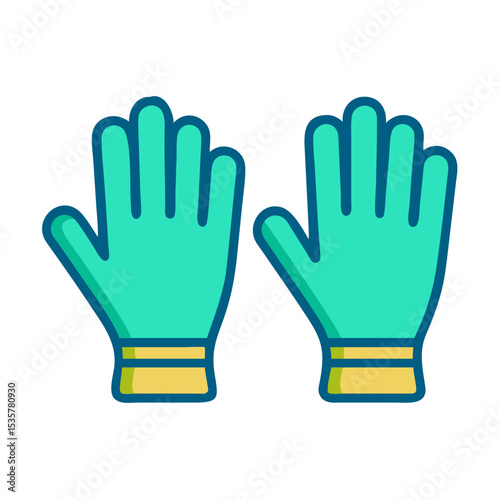 Pair of protective green and yellow rubber gloves for cleaning tasks colorful vector icon