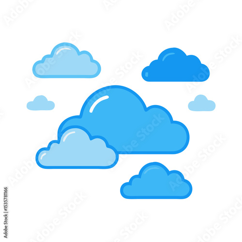 Various stylized blue clouds floating against a bright transparent background scape colorful vector icon