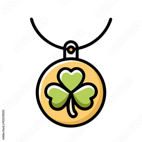A beautiful St Patrick's Day shamrock necklace with a gold pendant colorful vector icon