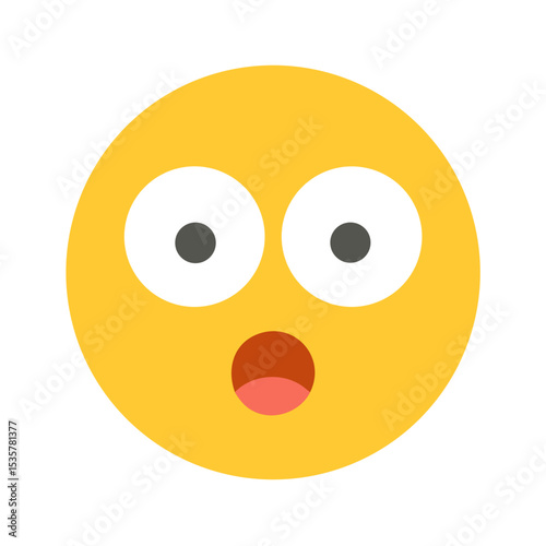 Cartoonish yellow face of surprise emoji on transparent background with wide eyes colorful vector icon