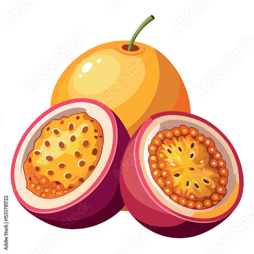 Vibrant Illustration of a Passion Fruit Showcasing Its Rich, Juicy Interior with Visible Seeds
