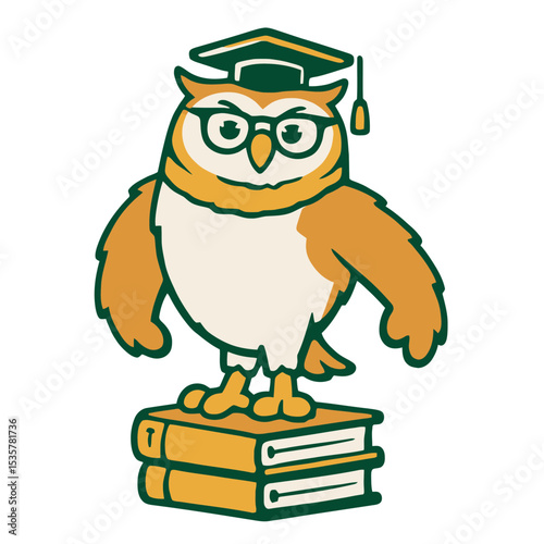 Vector cartoon of a scholarly Owl mascot.  Ideal for educational institutions, academic programs, tutoring services, or any design related to knowledge, learning, and wisdom.