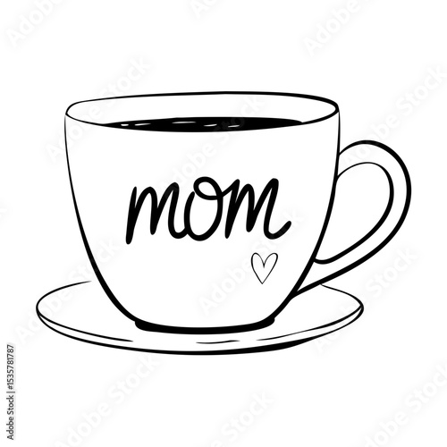 Minimalist design of a coffee cup for mom with a heart colorful vector icon
