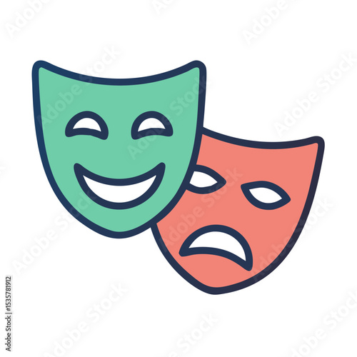 Illustration of theater masks representing comedy and tragedy side by side colorful vector icon