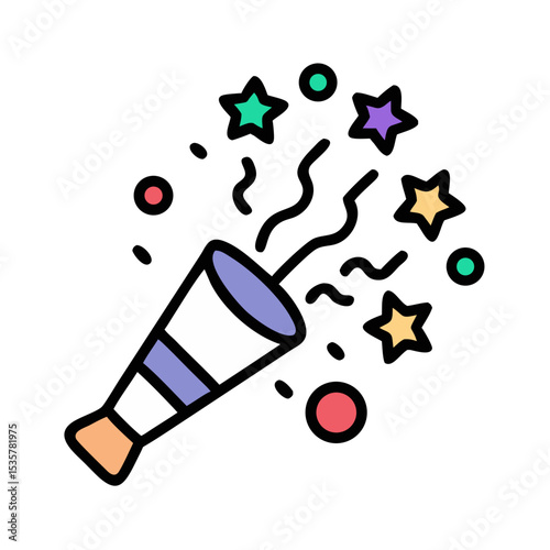 Celebration popper with stars and confetti popping, a festive event moment colorful vector icon