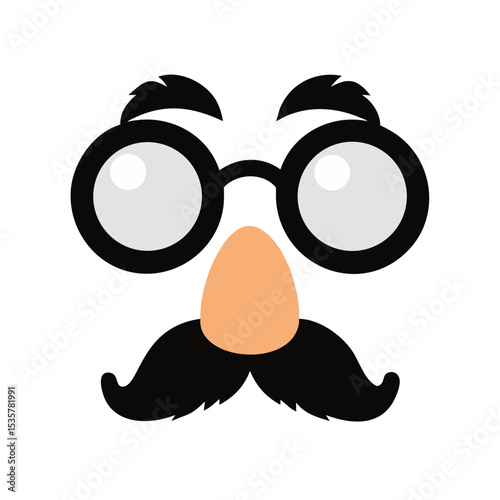 Cartoon face with round glasses, bushy eyebrows, fake nose, and mustache colorful vector icon