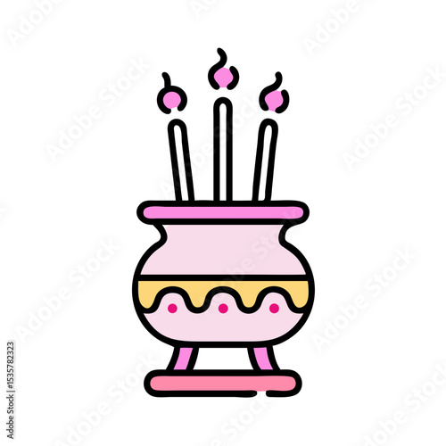 A cute and colorful depiction of an incense burner with candles colorful vector icon