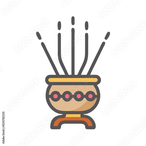 Aromatic Incense Sticks Burning in Decorative Pot, Symbolic Representation of Mindfulness colorful vector icon