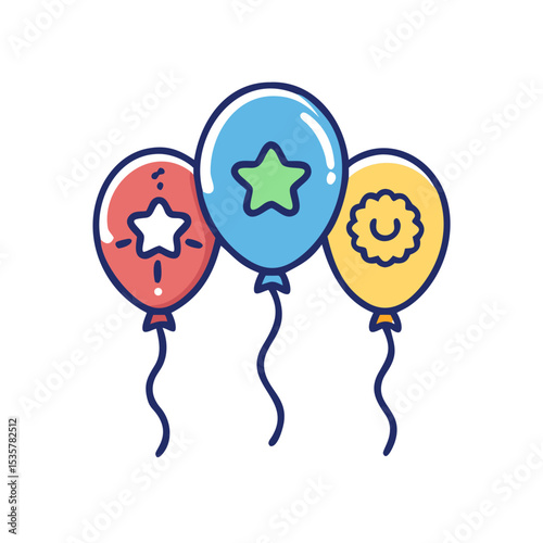 Cartoon colorful party balloons with stars and flower design elements illustration colorful vector icon