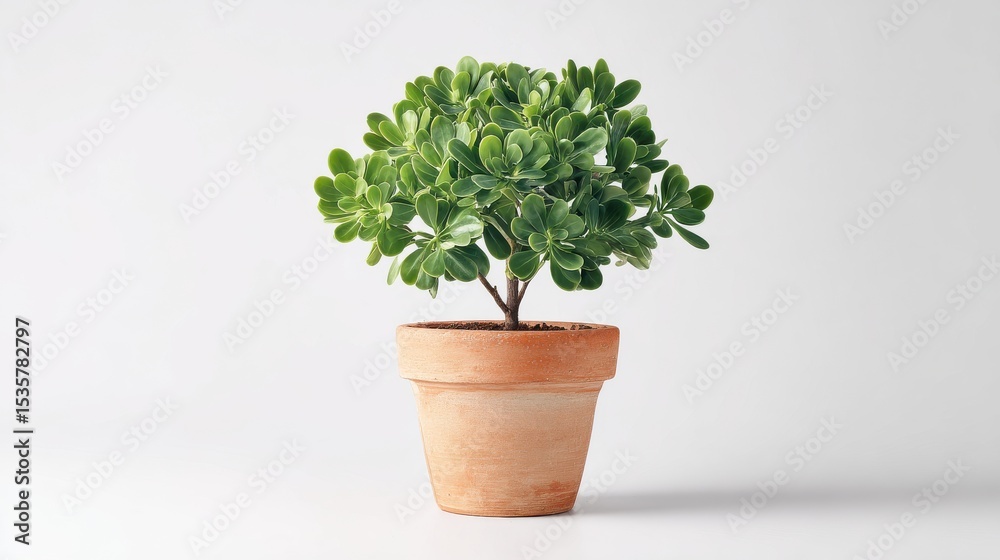 Obraz premium Small potted plant with green leaves isolated on white background