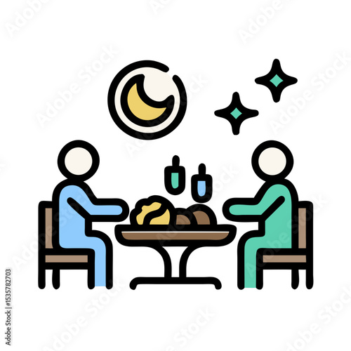 Evening Dinner Under the Stars with Moon Light for a Romantic Date colorful vector icon