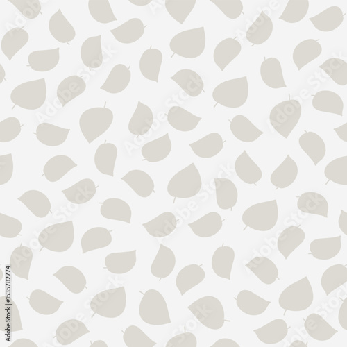 Soft Muted Sage Leaves in a Nondirectional Scatter on a Light Gray Background creating a seamless pattern print