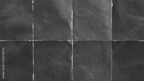 Textured black paper with fold lines showing creases and tears in close up