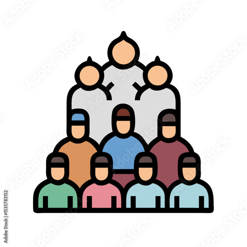 Diverse Team Hierarchy with Strong Leadership and Collaborative Group Dynamics Representation colorful vector icon