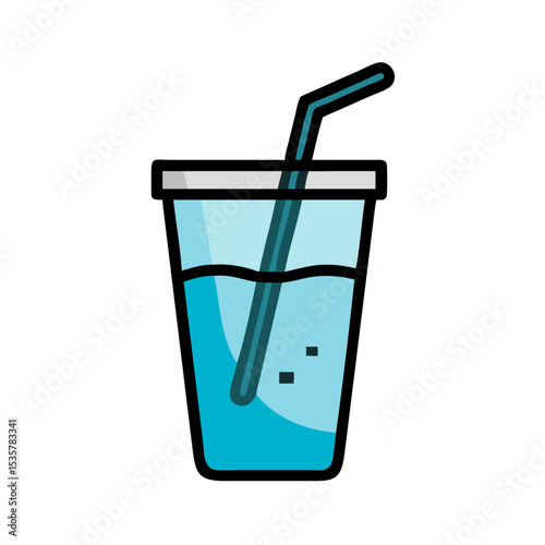 Vibrant Illustration of a Refreshing Beverage with Straw in a Plastic Cup colorful vector icon