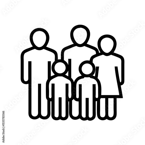 Simple black and white family icon with two parents and children colorful vector icon