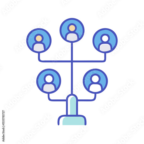 Network of People with connections showing hierarchical structure and strong links colorful vector icon