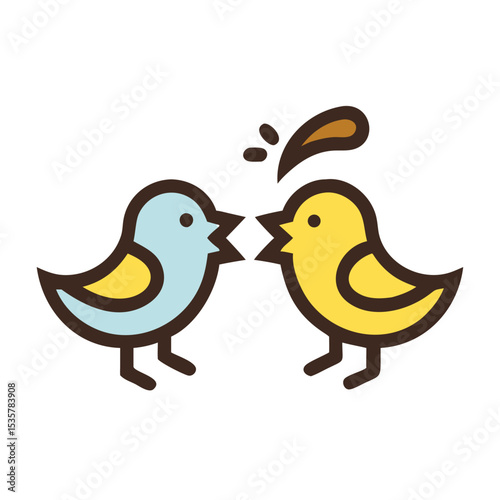 Two stylized birds facing each other in a possible confrontation scene colorful vector icon