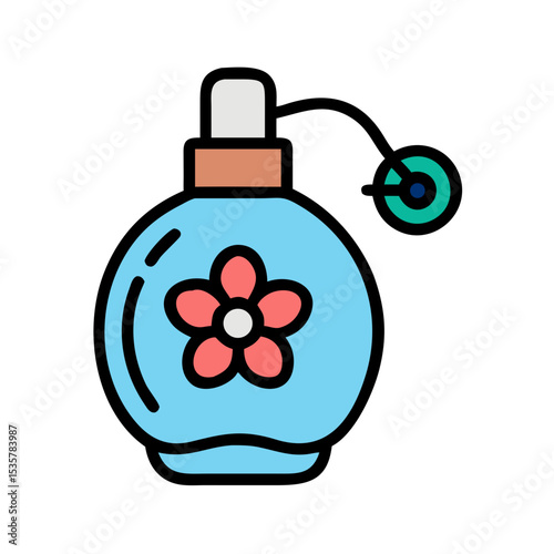 Ornate Perfume Bottle with Atomizer and Decorative Flower Design colorful vector icon