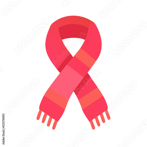 Cozy red scarf with stripes isolated on a transparent background colorful vector icon