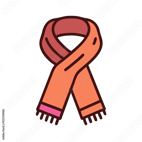 Stylized illustration of a fashionable fringed scarf in warm autumnal colors colorful vector icon