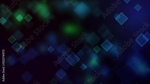 Abstract glowing blue and green diamonds moving across dark background