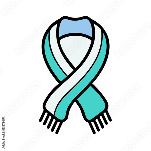 Teal and white winter scarf arranged as awareness ribbon graphic design colorful vector icon