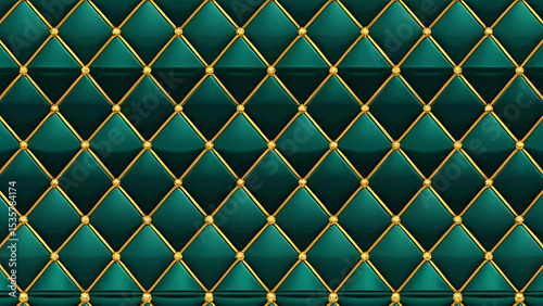 Elegant emerald green diamond pattern with gold accents luxurious upholstery texture