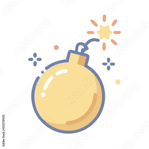 A cute yellow bomb with sparkle and explosive star illustration art colorful vector icon