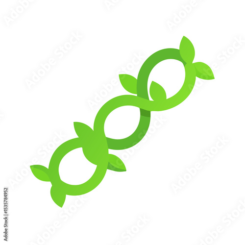 Intertwined green circle chain with leaves, conveying connection, growth, and nature colorful vector icon
