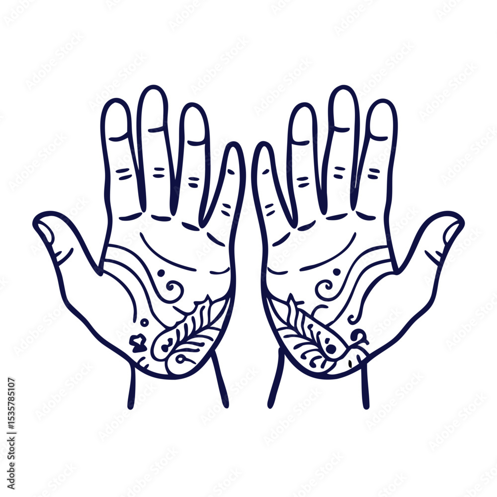 Fototapeta premium Stylized Hand Design Featuring Intricate Patterns and Artistic Embellishments on the Palm colorful vector icon