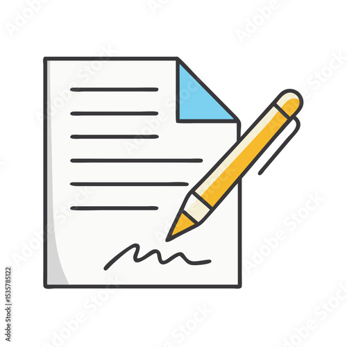 Stylized vector art of a pen signing a document or contract colorful vector icon