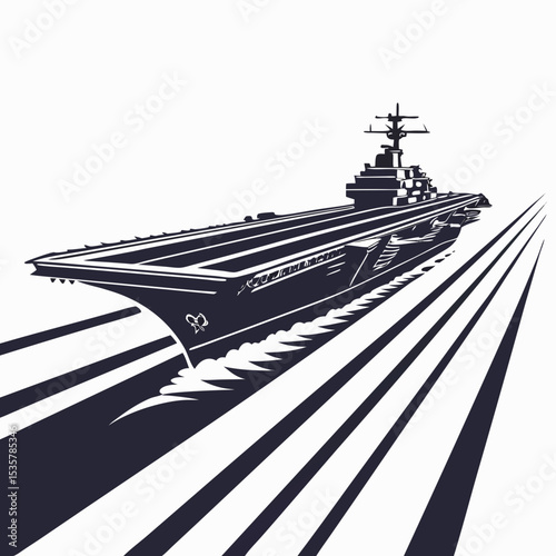 Powerful Aircraft Carrier Sailing on the Ocean Waves