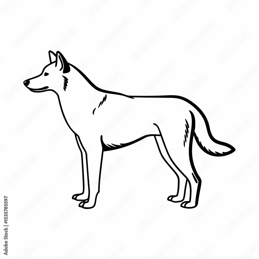 Obraz premium Hand Drawn Black and White Illustration of a Standing Dog