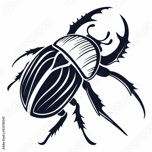 Stylized Black and White Illustration of a Scarab Beetle
