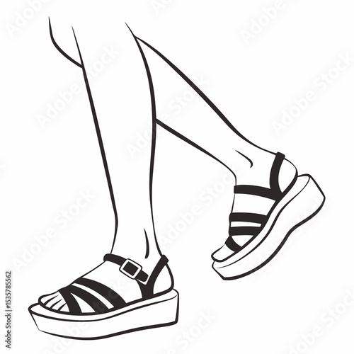 Womans Legs Walking in Platform Sandals Summer Fashion Illustration