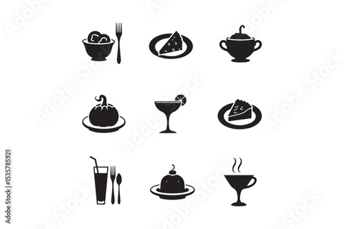 Food and Drink Icon Set Minimalist Vector Silhouettes