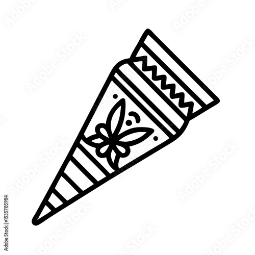 Cone shaped goodie bag with butterfly motif in black and white colorful vector icon