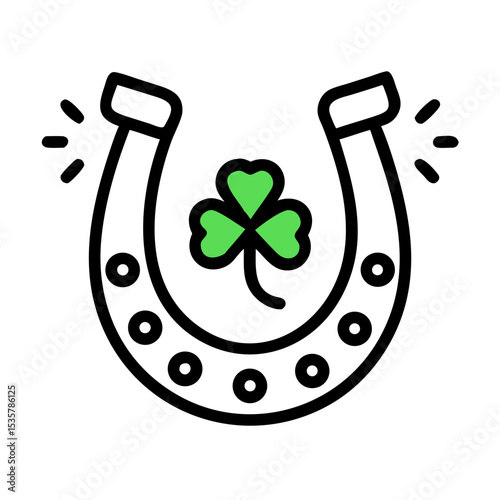 Lucky Horseshoe with Shamrock for St. Patrick's Day Celebration Symbol colorful vector icon