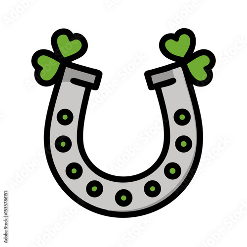 A Lucky Horseshoe with Shamrocks for Saint Patrick's Day Celebration colorful vector icon