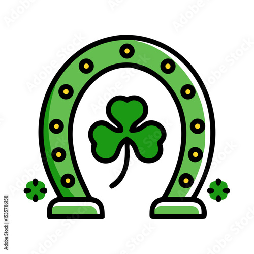 Lucky Horseshoe and Shamrock Symbol for St. Patrick's Day Celebrations colorful vector icon